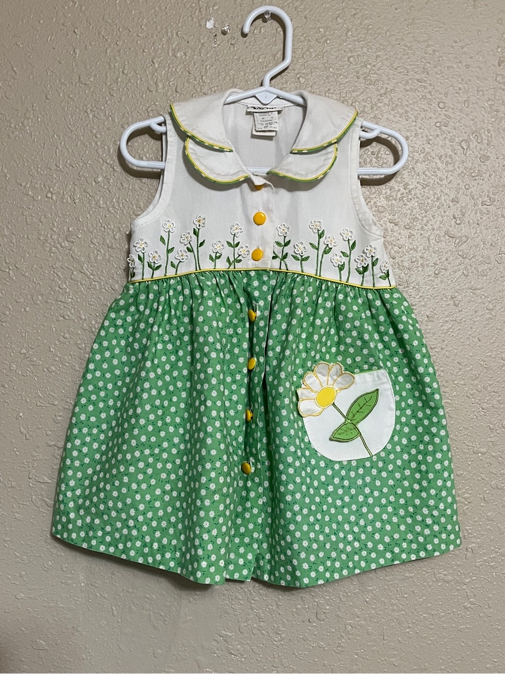 Vintage Y2K90s Baby Togs B.T.Kids Floral Sundress 3T Appliqué Embroidered Daisy